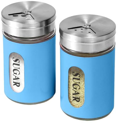 STJKBDFC Lot de 2 pots à sucre en acier inoxydable et verre avec bec verseur réglable pour bar à café (bleu)