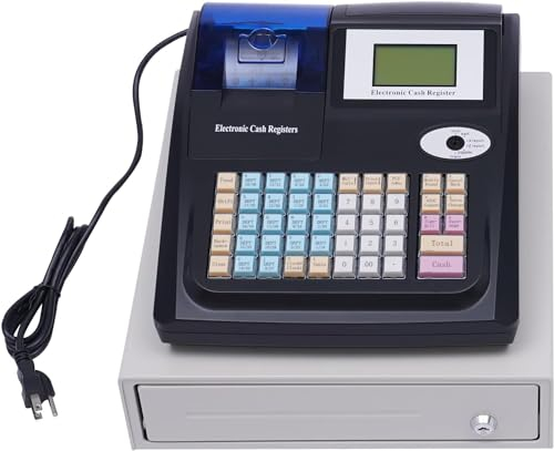 Registrierkasse mit elektronischem Kassensystem, 48 Tasten, 36 Abteilungen, 8 digitale LED-Anzeige, Thermo-Registrierkasse mit Kassenschublade, Multifunktions-Registrierkasse for Einzelhandel, Restaur