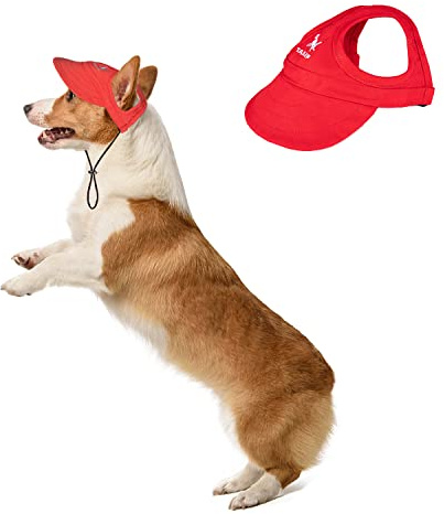 BT Bear Hundemütze mit Ohrlöchern, Baseballkappe für draußen, verstellbar, für Sommer, Reisen, Sport, Hut für kleine, mittelgroße Hunde (Größe M, Hellrot)