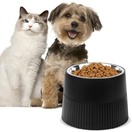 Ksrnsne Elevated Dog Bowl, Raised Dog Feeder with Removable Stainless Steel Food and Water Bowl, Non-Skid Dog Dish Black 18 X 13cm