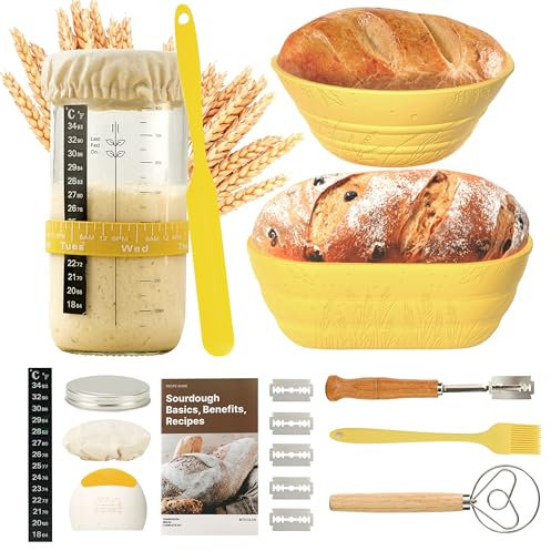 Set di 2 cestini per lievitazione in silicone, ovali e rotondi, 32 OZ lievito naturale