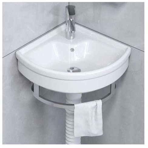 YVZYLXH Waschbecken Badezimmer,Eckwaschbecken Keramik,Mini Waschbecken,Dreieck für kleine Badezimmer zur Wandmontage mit Halterung und Abflussset,waschbeckenunterschrank(25.5CM)