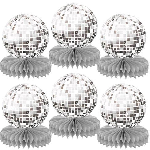 CIGTSICO 6 Pcs Disco Honeycomb Centerpiece, 70s 80s 90s Disco Party Decorations, Silver Paper Disco Balls Table Decorations, Disco Balls for Party and Birthday Table Decorations