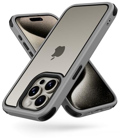 MobNano Ultra Durchsichtig Hybrid Hülle für iPhone 15 Pro Max Hülle, Stoßfest Silicone Bumper Handyhülle Shockproof Transparent Fallschutz i Phone 15 Pro Max Case - Titan Natur Grau