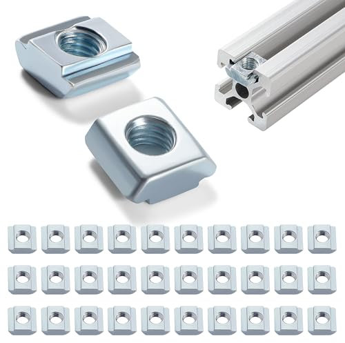 Lyeteung 30 Stücke 20 Serie M5 T-Nut-Mutter, T-Gleitmuttern, Hammer Mutter Block Vierkantmuttern, für Europäische Standard 20 Serie 6 mm T-Nut-Aluminium-Extrusionsprofil