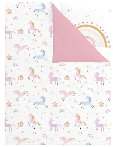 Fekohipy Einhorn Bettwäsche 135x200 Mädchen Kinder Rosa für Kinderzimmer | Regenbogen 3D-Druck Mikrofaser Bettbezug mit Reißverschluss und 1 Kissenbezug 80x80cm 2-teilige Kinderbettwäsche-Set