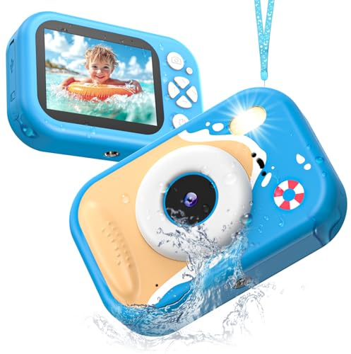 Appareil Photo Enfant Étanche, 48MP 1080P Appareil Photo Numérique Enfant, 32,8 Pieds Caméra sous-Marine avec Écran 2,4 Pouces, LED Flash, Carte TF 32 Go, Cadeau pour Filles Garçons 3-12 Ans, Bleu