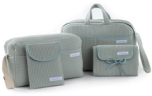 mi bollito - Pack Esencial para Mamás, Papás y Bebés: Bolsa de maternidad, bolso de paseo, cambiador portátil y organizador de pañales y toallitas. Fabricado en España. (Verde mint)