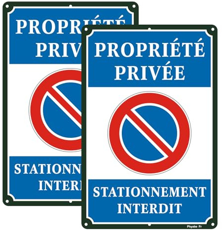 Phyabe Panneau Propriété Privée Stationnement Interdit Aluminium, 2 Pièces | 20 x 30cm, Bleu, Panneau De Signalisation, Pré-trous Facile à installer, Résistant aux UV, Imperméable, Inaltérable