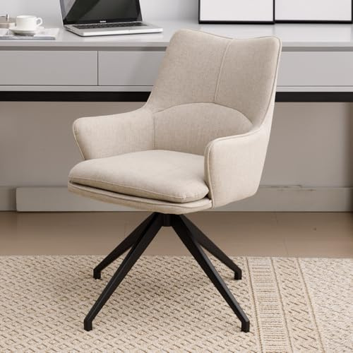 Ya-Home Chaise de Bureau Pivotante Fauteuil de Bureau en Lin Chaise Ergonomique pour Chambre Bureau Confortable avec Pieds en Métal, Avoine