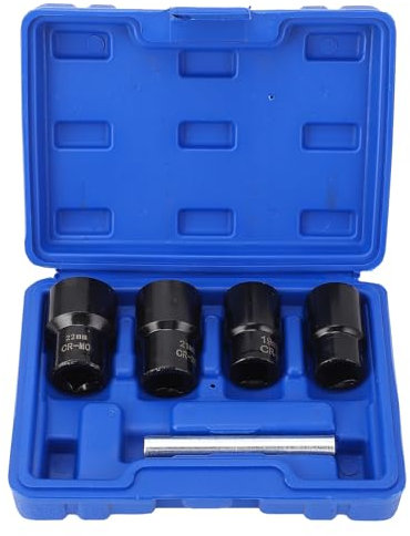 5Pcs Twist Socket Set, Locking Wheel Nut Bolt Stud Extractor rs, Includes 1/2 Inch Drive and Sockets 17mm 19mm 21mm 22mm, Sturdy Chrome Molybdenum Steel, for Damaged or Wor