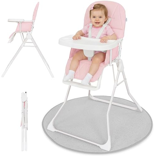 IB STYLE Seggiolone Pappa Leno - Seggiolone Pieghevole e Salvaspazio, Evolutivo con Vassoio e Poggiapiedi, Cintura a 5 Punti, Seduta Imbottita, Facile da Pulire, da 6 Mesi a 3 Anni (15 kg), Rosa