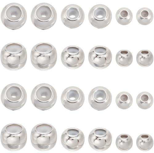 Beebeecraft 60 Pieza de 3 tamaños de Cuentas de Tope de Latón Chapado En Plata Esterlina 925 con Interior de Goma Cuentas Deslizantes Sueltas Ajustables para Hacer Joyas Pulseras de 4/6/7mm