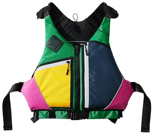 YAMNYSS Giubbotto di Salvataggio Regolabile per Adulti, Giubbotto Salvagente di Sicurezza per Sport Acquatici con Strisce Riflettenti, per Canottaggio, Kayak, Surf,Verde,One Size
