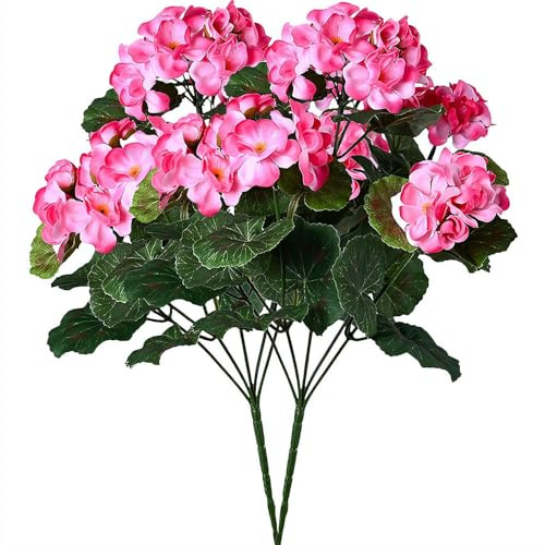 MUMQAQ Künstliche Geranienblumen für den Außenbereich, Seide, Geranien, Blumen, Outdoor, rote Geranien, Kunstblumen, Geranien, Kunstblumen für Zuhause, Küche, Tisch, Tafelaufsätze, Dekoration, 2 Stück