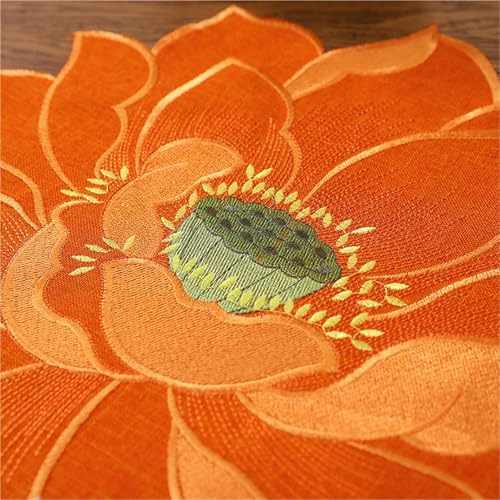 AOEGBY Bestickte Untersetzer 2 stücke Lotus Gedruckt Tischdecken Party Picknick Tischdecke Tisch Dekoration Bestickt Läufer Tischwäsche(Orange,35x35cm)