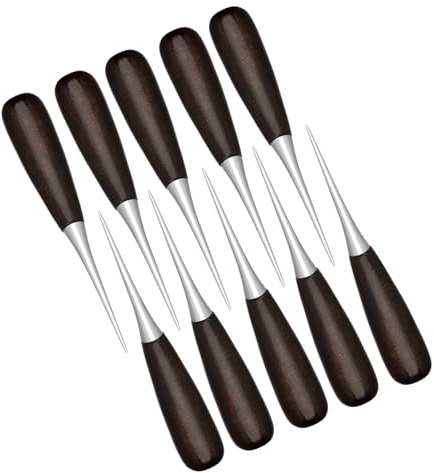 10Pcs Heavy Duty Leather Awl For Shoe Repair Leather Craft Project Wood Handle Sewing Awl Tool With Metal Pointed Tip Dark Brown Professional Tool