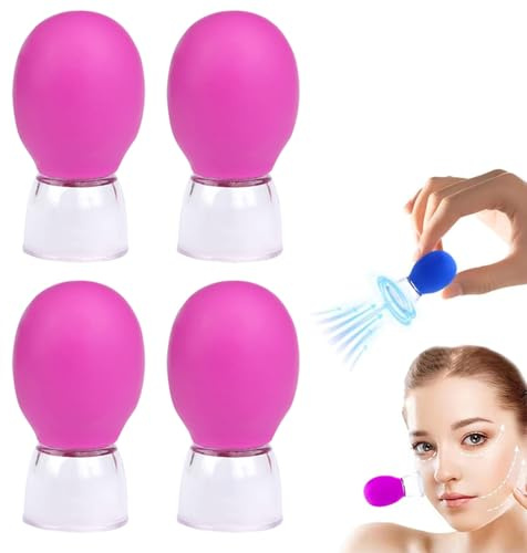 4 Stück Massage-Schröpfglas aus Glas, Glas Schröpfglas mit Saugball, Schröpfglas Gesicht, Silikon Schröpfmassage Vakuum Saugnapf Schröpfgläser, Anti-Cellulite-Becher für Gesicht, Beine, Arme (Lila)