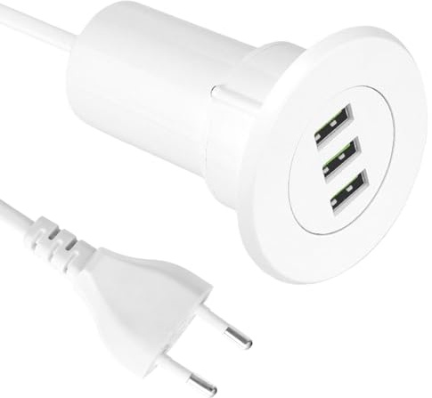 USB-C Charging Adapter, Desk Power Grommet Outlet, 5V/2A USB Recessed Socket, Type-C 3.0 Panel Mount Extension Cable, USB 3.0 Type C Male to Female for Table, Bedside, Workbench, Office (White)