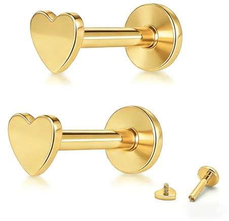 Xvbhaq Titan hjärtörhängen rund platt rygg – öronpiercing för kvinnor män flickor, allergivänliga hälsolappar medicinska örhängen för Helix Tragus, sömn, 1.2×6mm, Titan, Ingen ädelsten