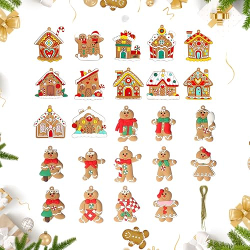 24 Stück Weihnachtsbaumschmuck Holz – Christbaumschmuck im Lebkuchen-Design, Weihnachtlicher Baumschmuck für Weihnachtsbaum Deko & Tannenbaum, Holz Deko Weihnachten Set