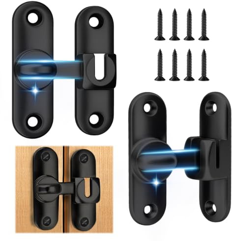 2 Pezzi Serratura per Porta Scorrevole 90/180 Gradi, Chiusura con Chiavistello e Viti per Porte in Legno, Giardino, Cucina, Finestre e Bagno, Camera da Letto
