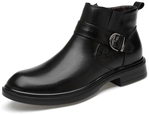 Botines con hebilla de metal for hombre, zapatos Oxford de piel auténtica, punta redonda, informales, suela suave, antideslizantes, for uso diario en la oficina.(Bright black,45 EU)