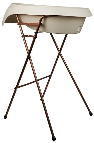 THERMOBABY - Baby Bath Kit - Wave - Bathtub, Copper Foot & Drain Hose - Foldable & Stable - Made in Europe - Beige