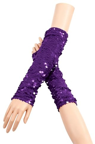 Generisch Fingerlose Pailletten Handschuhe,Halbfingerhandschuhe mit Pailletten,Arm Warmers Long Stulpen Handschuhe,für Maskeradepartys Halloween Karneval Accessoires Opernaufführungen 9×28cm
