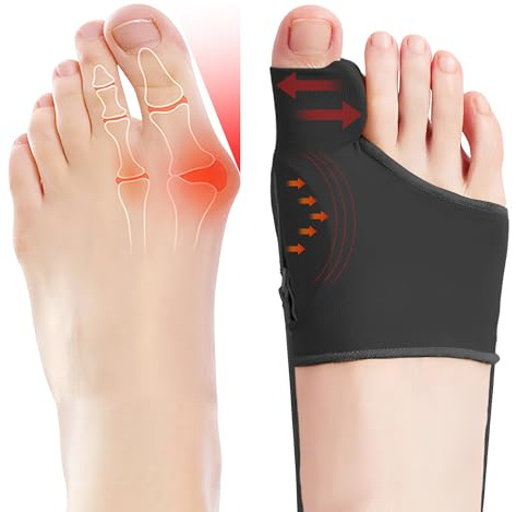 EASICUTI 2 Pairs Bunion Corrector, Big Toe Straightener with Splint & Gel Pads Toe Separators Spacers for Hallux Valgus Correction Protector Pain Relief, Non Slip Socks for Day Night Support, Black