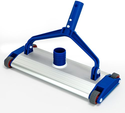 Cepillo para Piscina con Conexión de Aspiración 34 cm de Aluminio con 4 Ruedas, Cabezal Aspirador de Piscina Pesado 2,2 kg para Manguera de 38 mm, Cepillo Aspirador para Piscinas Elevadas y Enterradas