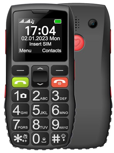 FEGA Téléphone Portable Senior Débloqué avec Grandes Touches, Bouton SOS, Caméra VGA, Radio FM, Haut-Parleur de Boîte, Batterie 1800mAh, 2G GSM, C1-2026 Noir