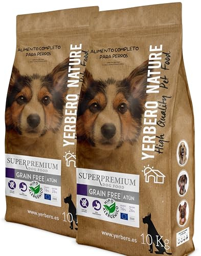 Yerbero Nature Pienso para Perros Grain Free Atún y Salmón - Pack de 2 de 10Kg con 15% de Ahorro - Comida Perros Hipoalergénico sin Cereales Atún/Salmón Alta Digestibilidad con Probióticos Vitaminas