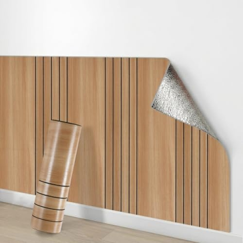 Snewvie Self Adhesive Wallpaper Brown Wood Effect Wallpaper 3m*40cm 3mm Thicken Self-Adhesive Wood Panelling Thermal Insulating Waterproof Wall Covering for Bedroom Living Room (1 Roll)