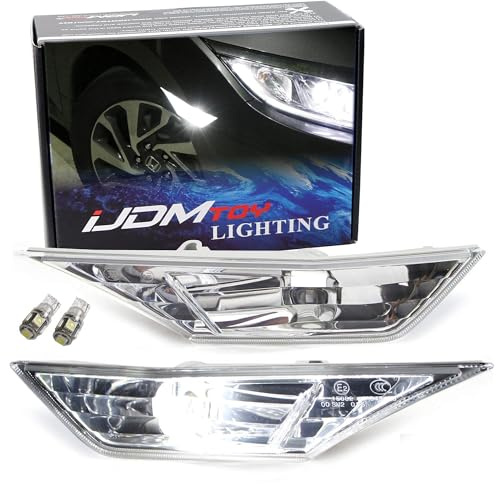 iJDMTOY JDM Clear Lens White LED Bulb Front Side Marker Light Kit Compatible with 2016-21 Honda Civic Sedan/Coupe/Hatchback, Replace OEM Amber Sidemarker Lamps