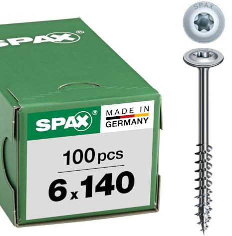 Spax skivhuvud träskruv 6,0 x 140 mm, paket med 100, T-Star Plus, delvis gänga, 4 snitt, Wirox A3J, 251010601405