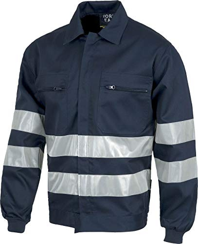 Work Team Cazadora con Cierre de Cremallera, 2 Bolsos de Pecho y Cintas Reflectantes. Hombre Marino L