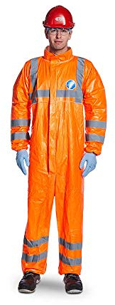DuPont Tyvek 500 HV | Chemikalienschutzkleidung mit Kragen, Kategorie III, Typ 5-B und 6-B | Fluoreszierendes Orange mit grauen reflektierendenstreifen | Größe XXL