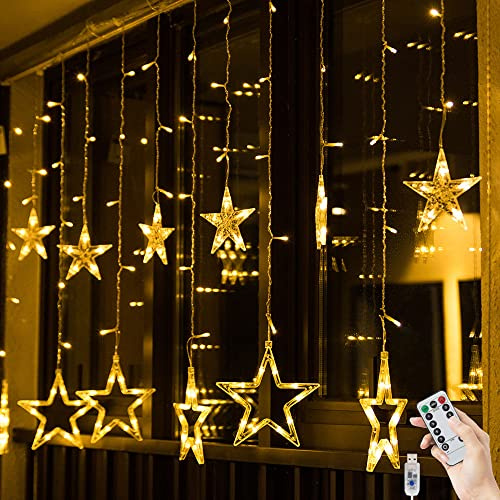 BLOOMWIN Christmas Window Lights 2m x 1m 12 Stars Curtain Fairy Light Xmas Decoration for Indoor Party Bedroom(Warm White)