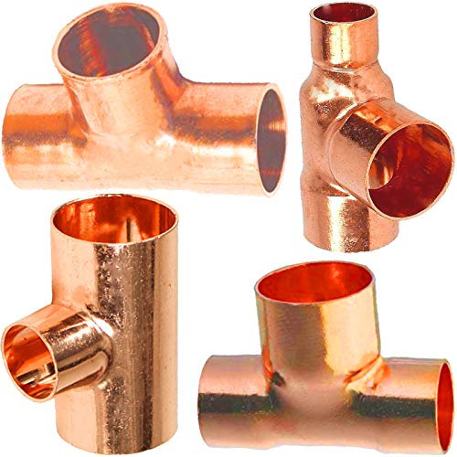 MegaHaustechnik Löt Fitting 5130r Reduzier T-Stück Mitten-Abgang reduziert für Kupfer Rohr Außendurchmesser 22 x 15 x 22 mm i-i-i 3 Muffen Anschlüsse zum Löten Trinkwasser geeignet Reduzierung