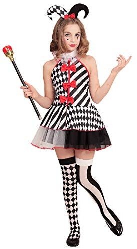 NET TOYS Superbe Costume d'arlequin pour Fille - 153-158 cm, 11-13 Ans - Joli déguisement Enfant Pierrot Robe avec Chapeau - Le Point Fort de la fête costumée & du Carnaval des Enfants