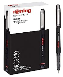 rOtring Rollerball-Tintenroller | feine Spitze (0,7 mm) für saubere Linien | schwarze Tinte | 12 Stück