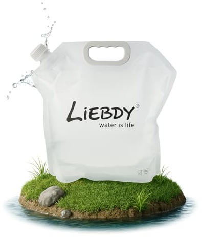 Liebdy® Faltbarer Wasserbehälter 10 Liter, BPA frei, Flexibler Wasserkanister, Gießkanne faltbar für Camping, Festival, Survival- und Outdoor Spaß, Notfallausrüstung, Krisenvorbereitung | transparent