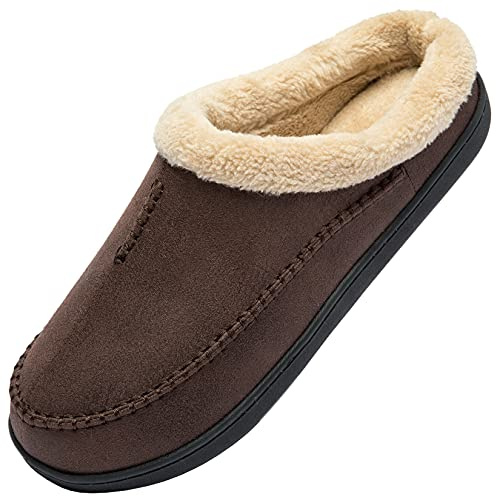 Miqieer Herrtofflor slip-on mocka hustofflor för män ullliknande plyschfoder hemmatofflor öppen rygg inomhus utomhus