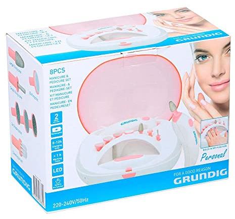 GRUNDIG Maniküre und PediküreSet 7 - Zubehörteile Kabellos - Eingebaute Trocknungsfunktion, Weiß, 8 stück
