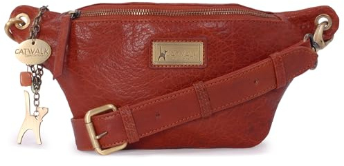 Catwalk Collection Handbags - Damen Mode Hüfttasche - Bauchtasche Mittelgroß - Bubble Leder - Gürteltasche mit Verstellbarer Gurt - Ariana - Hellbraun