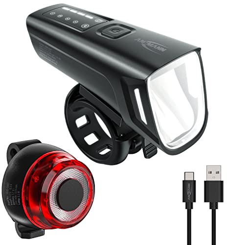 ANSMANN Fahrradlicht Set StVZO zugelassen mit OSRAM LED und auto. Abblendlicht 200 m Leuchtweite 100 Lux 180 Lumen IPX5 Akkubetrieben aufladbar über USB Radlicht Set Vorderlicht & Rücklicht