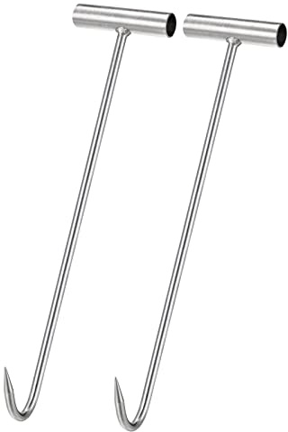 sourcing map 2Pcs 15.35pouce T-Poignée Viande Désossage Crochet Inox Acier | T Crochet pour Cuisine Boucher Magasin Restaurant