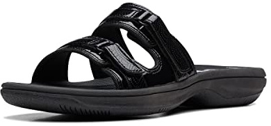 Clarks Women's Breeze Piper Slide Sandal, Black Patent, 12