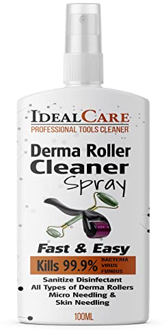 Derma Roller Disinfectant Cleaner & Steriliser Spray Kills 99.99% of Bacteria Make Up, Cosmetic Brush Make Up Remover Skin Needling Rollers & Micro Needling Antibacterial, Antifungal, Easy Spray 100ml